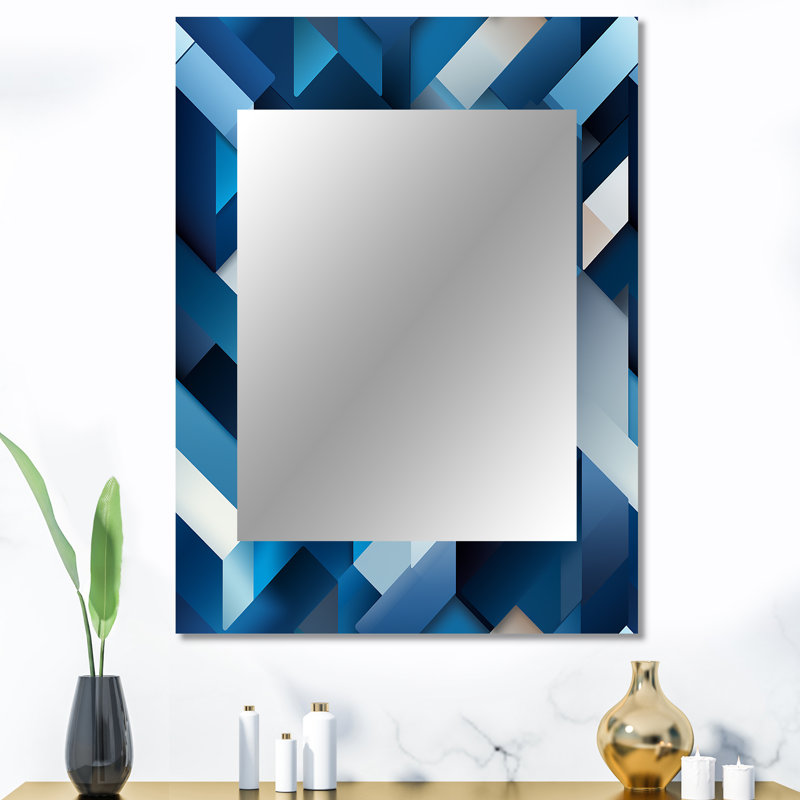 Polygones blanc et bleu minimaliste géométrique - miroir géométrique, miroir mural décoratif moderne, impression d'art en métal