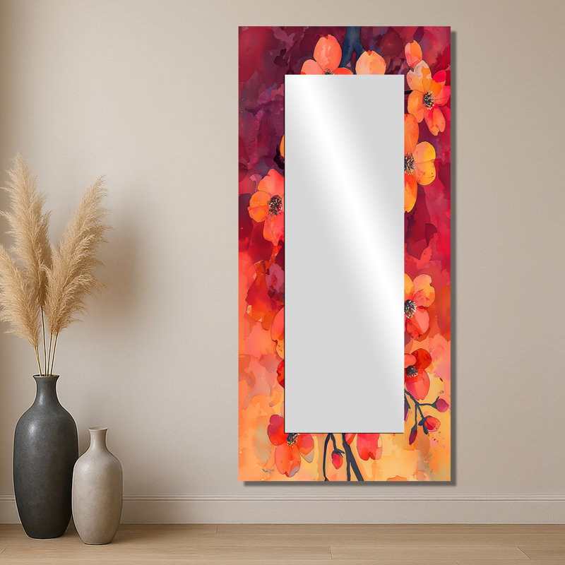 Sunset Hues Dogwood Branches Of Elegance I - Floral Accent Wall Mirror - Printed On Metal, 28" x 60"