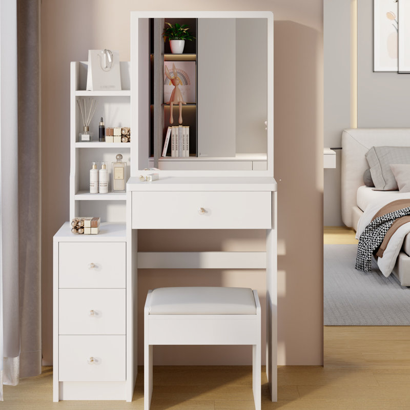 Meuble-lavabo de 50,4 po de hauteur avec tabouret rembourré pour petite pièce