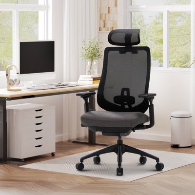 Ergonomically designed office chair with adjustable headrest, lumbar support and 4D armrests