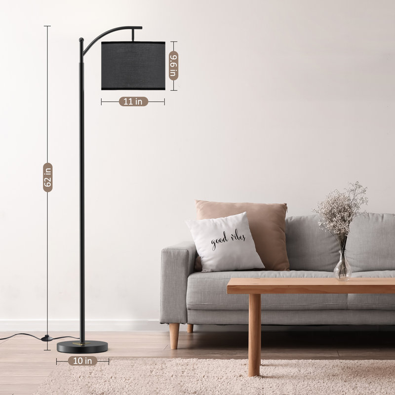 Lampe sur pied arquée 61,8 po Mykah avec télécommande et ampoule incluse, Noir