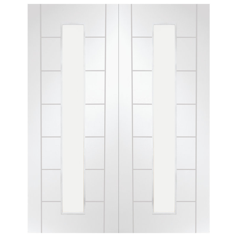 Internal Glazed White Primed Palermo 1L Pair, 1981 x 1168 x 40mm