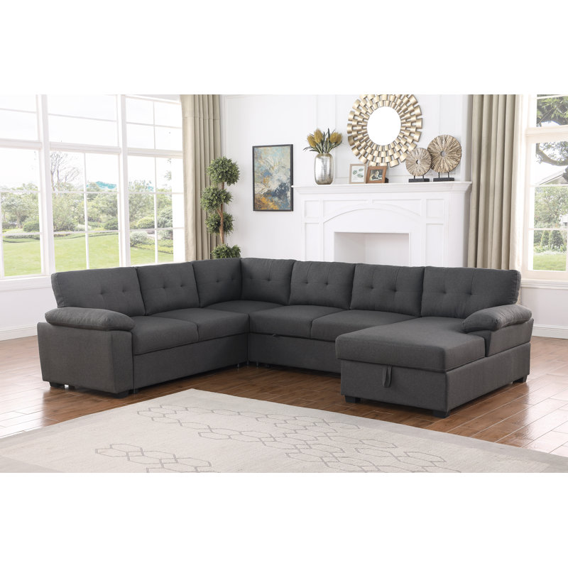 Upholstered L-Shaped Sectional Left Hand Facing, Dark Gray Polyester Blend