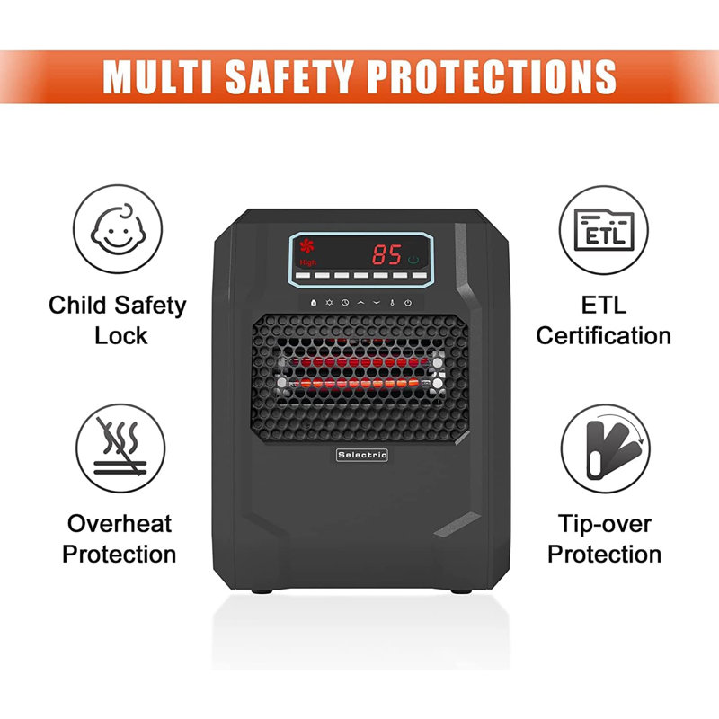 VOLTORB Black Portable Electric Space Heater with LED Display and Remote Control