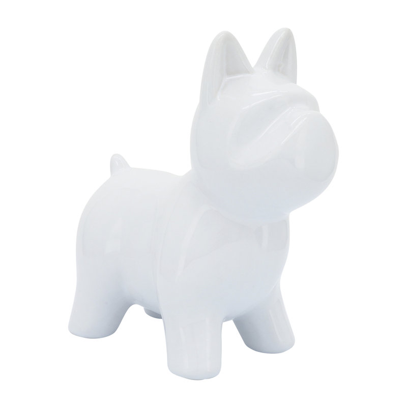 Frenchie Ceramic Dog Statue Sculpture, White
