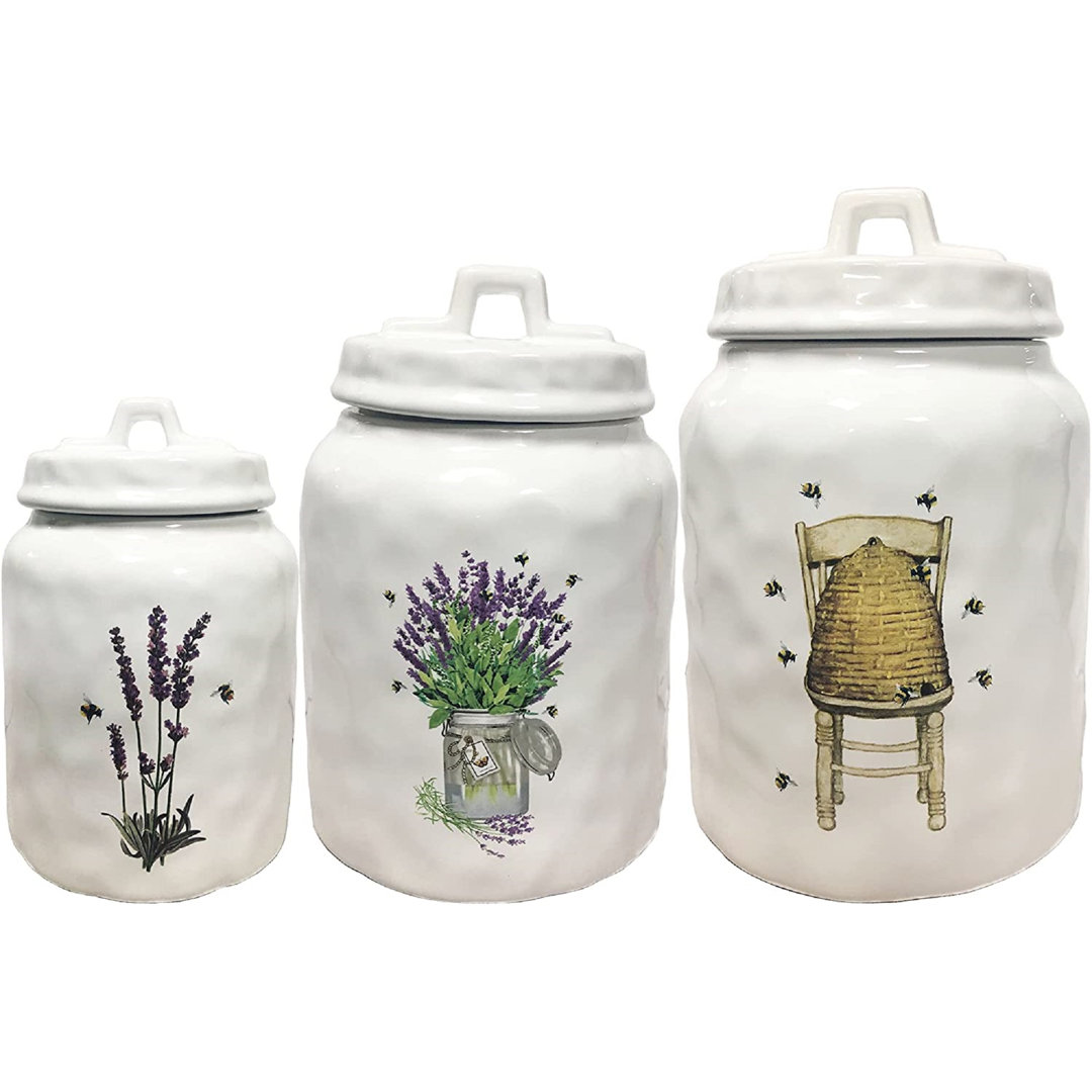 Beehive, Lavender and Bees 3 Piece Kitchen Canister Set First of a kind