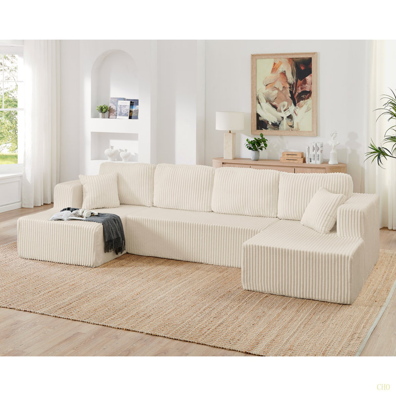Canapé modulaire en forme de U, canapé modulaire en velours côtelé de style minimaliste moderne, Beige
