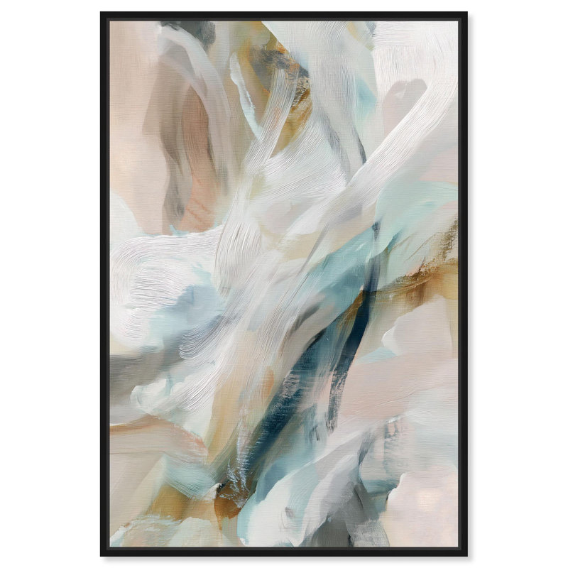 «Whispering Colors I», art abstrait vert par , Cadre flottant noir, H 55 po x l 37 po
