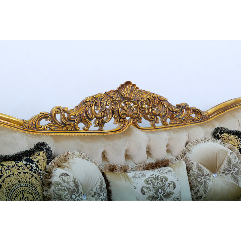 Maggiolini Upholstered 106'' Sofa, Black/Gold/Light Brown, Dark Gold
