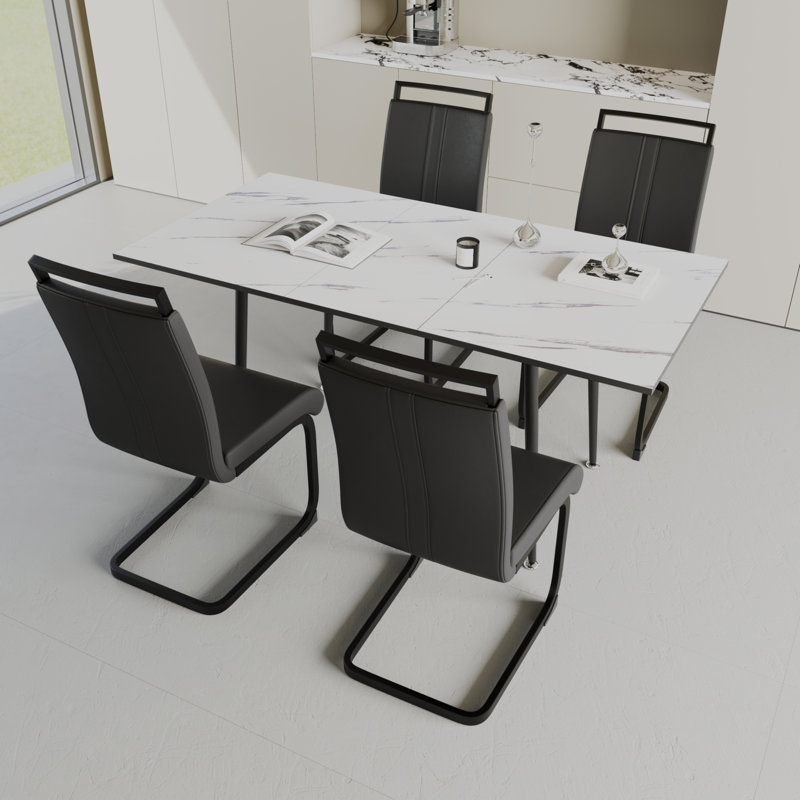 Ensembles de table de salle à manger extensibles avec rangement, panneau de fibres à densité moyenne et métal, pour recevoir en famille moderne