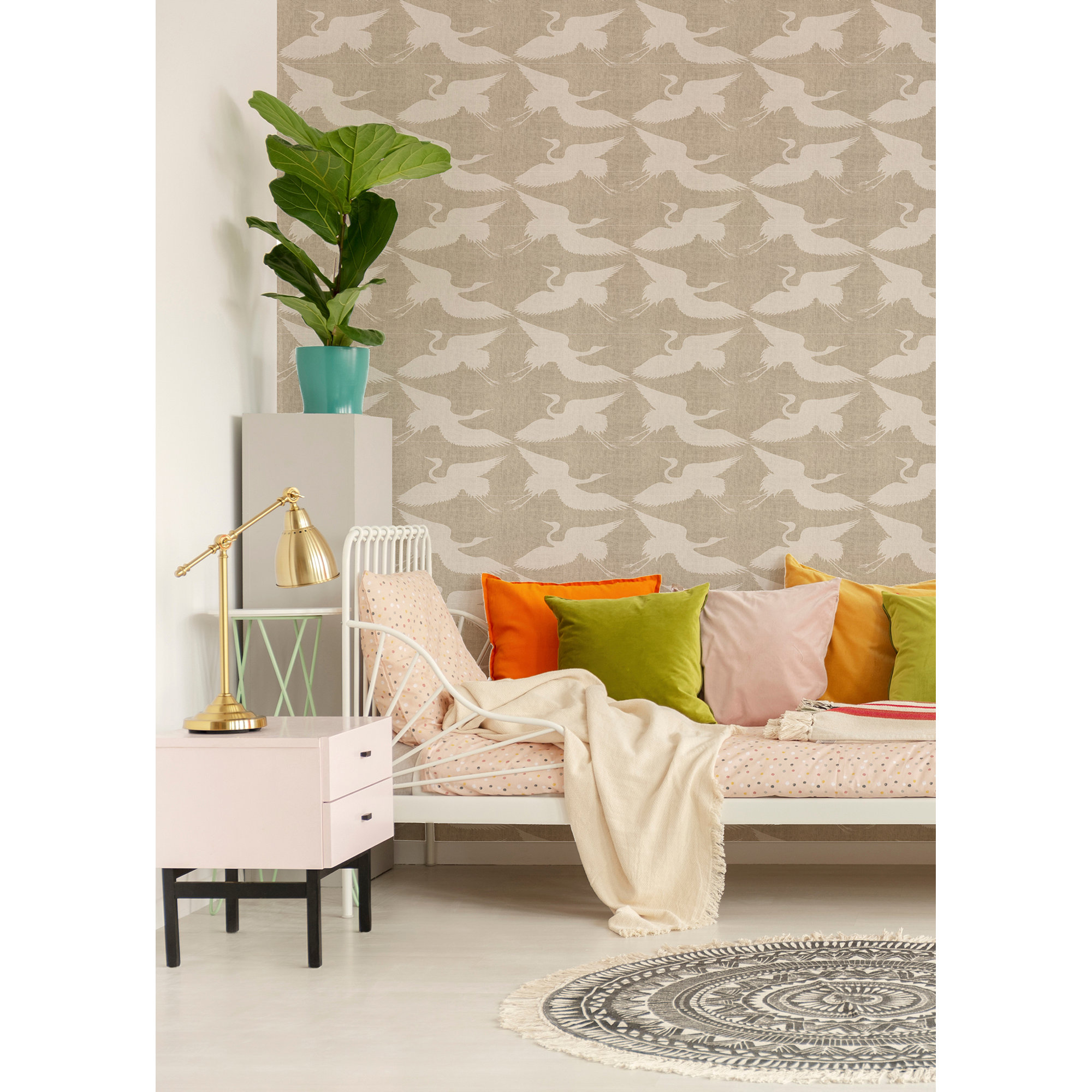 Paper Cranes 10' L x 24" W Peel and Stick Wallpaper Roll, Self-adhesive, Raw Linen