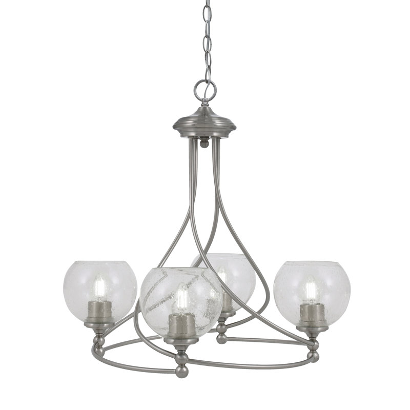 Lustre 4 lumières Sadea illustré avec verre de 5,75 po, Nickel brossé, Grainé transparent