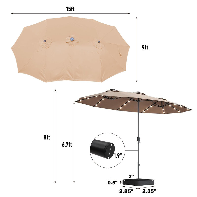 Marick 181'' x 108'' Rectangular Lighted Market Umbrella, Taupe