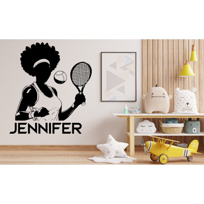 Grand grand nom personnalisé Afro Tennis Girl Wall Decal Sport Wall Decal Kids Decal personnalisé tennis vinyle autocollant mural Girl Room Deco 361LU