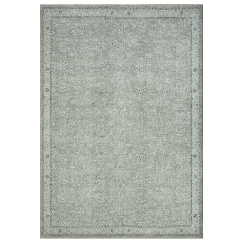 Aldora Misted Sage Power-Loomed Cotton Area Rug, Rectangle 5'6" x 8'6"