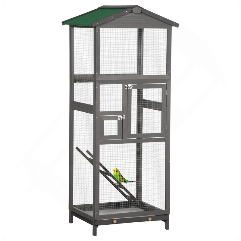 Cage à oiseaux en bois durable de 65 pouces avec plateau coulissant et 2 portes pour l'extérieur, parfaite pour les perroquets et les perruches