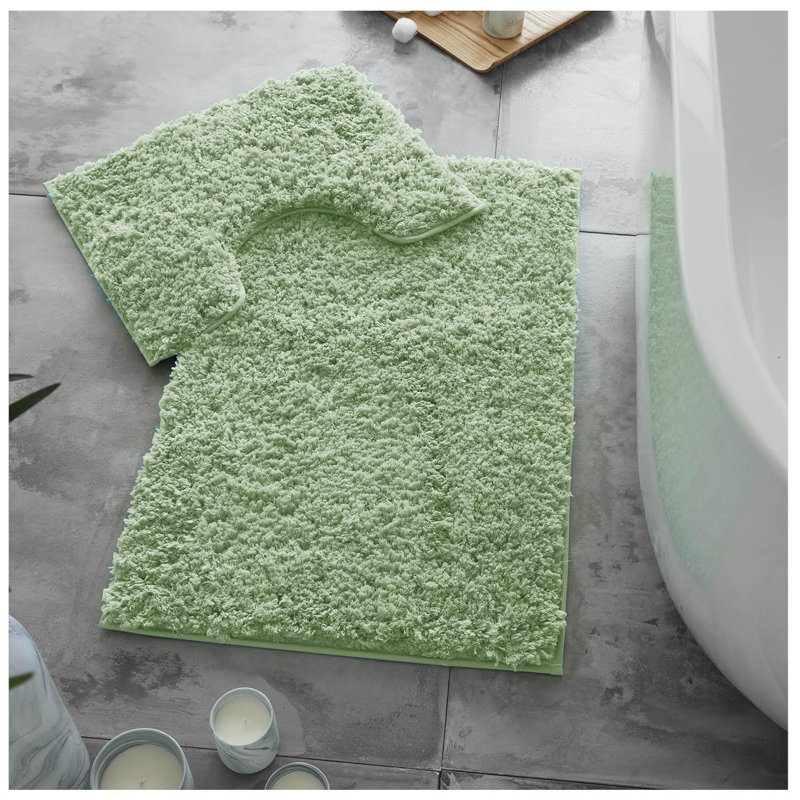Luxury Zero Twist Bath Mat Set 2 Piece Plush Microfiber Bathroom Rug & Pedestal Mat Non Slip Absorbent Washable, Sage Green