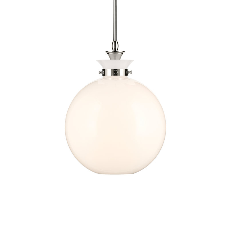 1 Light Pendant with Clear Glass, Polished Nickel, Antique Cased Opal, 19.5" H x 15" W