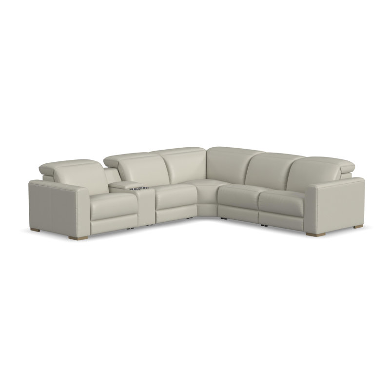 Celeste 5-Seat Power Reclining Sectional With Adjustable Headrests, Beige Leather