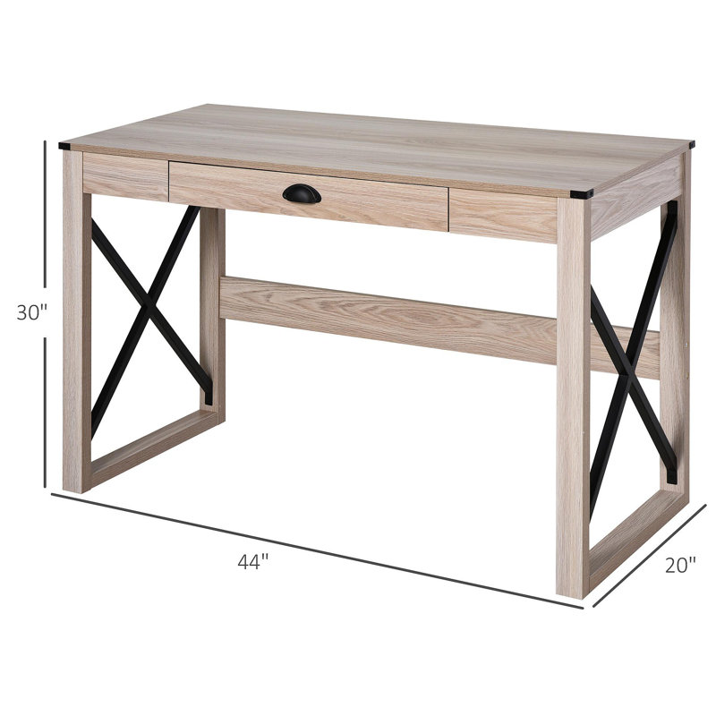 Bureau d'ordinateur de 44 pouces, bureau d'écriture rustique, poste de travail de ferme avec tiroir de rangement, structure en X