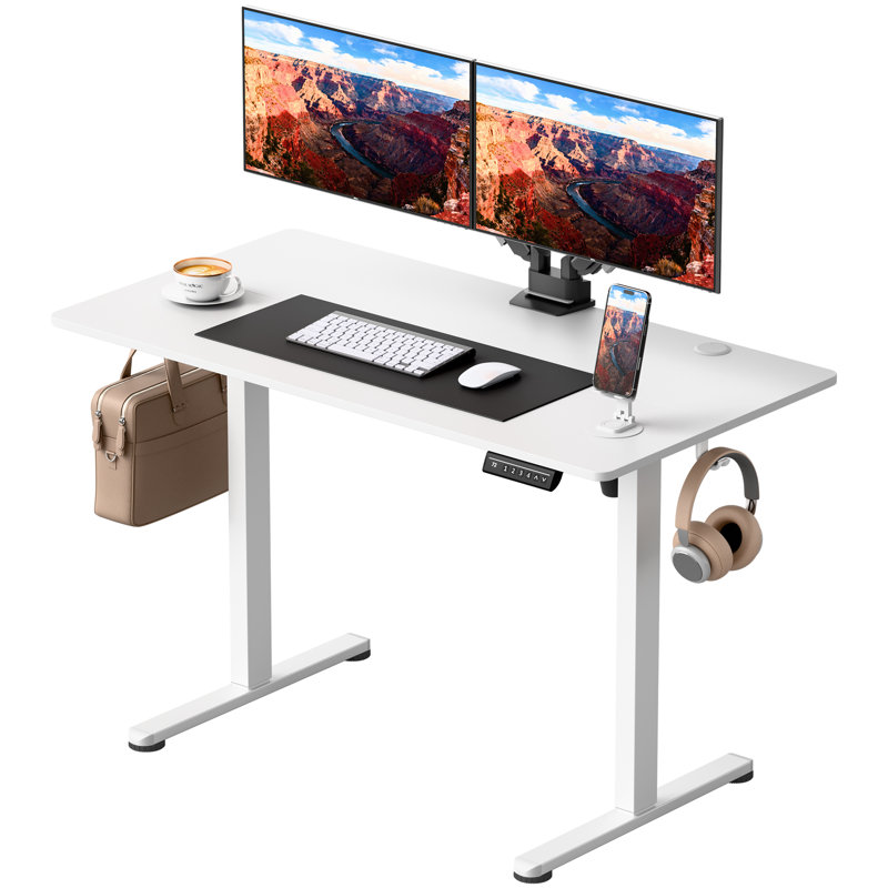 Bureau pour travailler debout électrique à hauteur réglable 45 po, blanc, White/White, H 48,1 po x l 45,28 po x P 23,62 po
