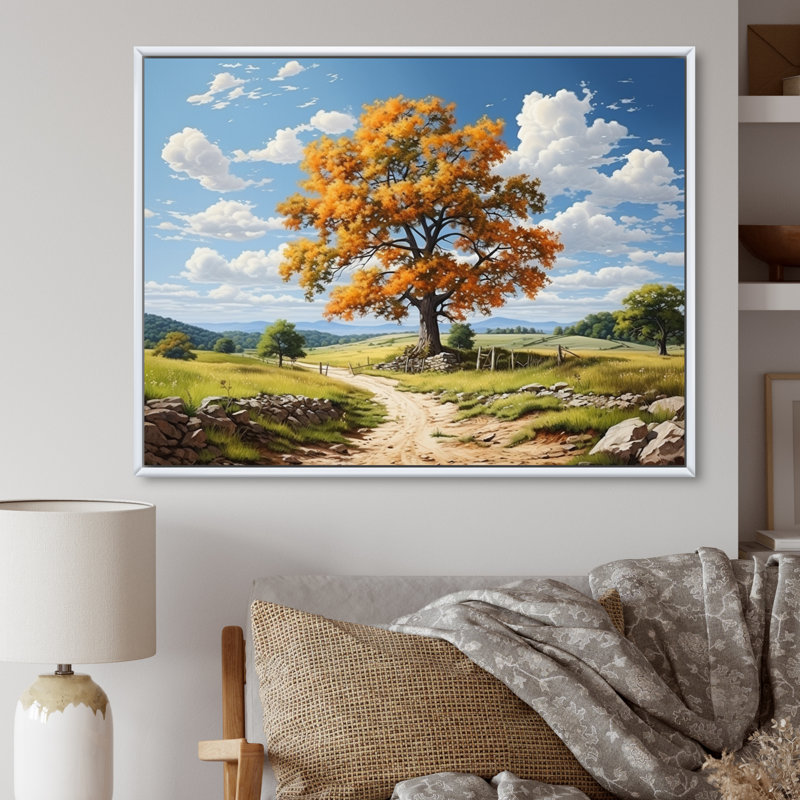 Érable et sérénité rustique sur toile, H 34 po x l 44 po x P 1,5 po, Cadre flottant blanc