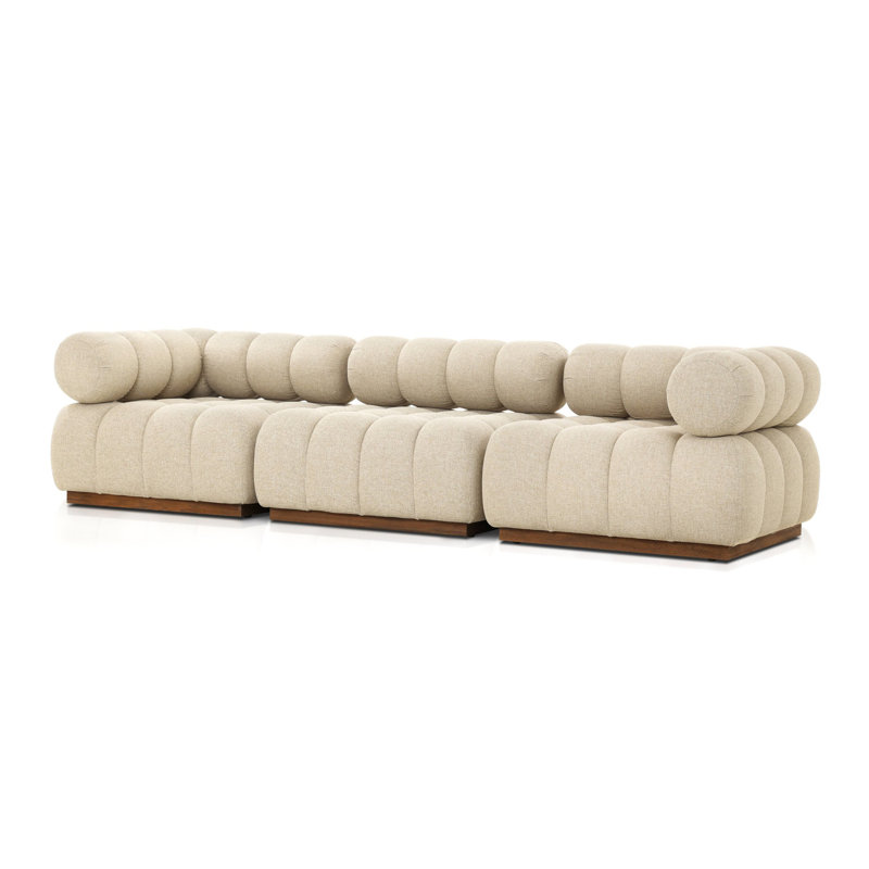 Roma Outdoor 3Pc Sectional W/ Ottoman-Hayes Cream, Symmetrical, Hayes Cream Cushion/Stained Saddle Frame