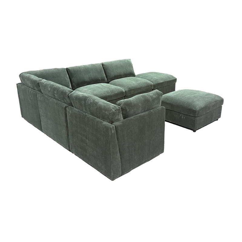 Gaspling Corduroy Upholstered Modular Sectional, Dark Green Corduroy