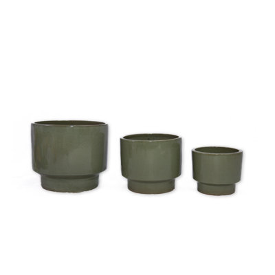 Pot à fleurs antique en céramique vert clair pour terrasse, jardin, rebord de fenêtre, etc. (3 pièces)