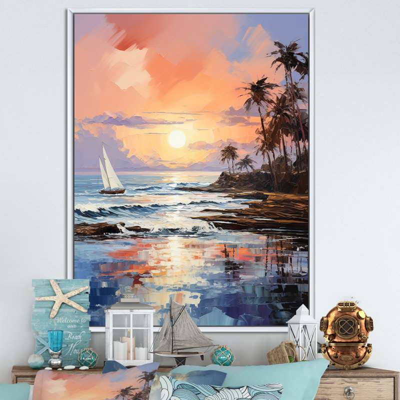 Beach Coastal Nostalgia - Décoration murale nautique et plage, Cadre flottant blanc, H 32 po x l 16 po x P 1 po