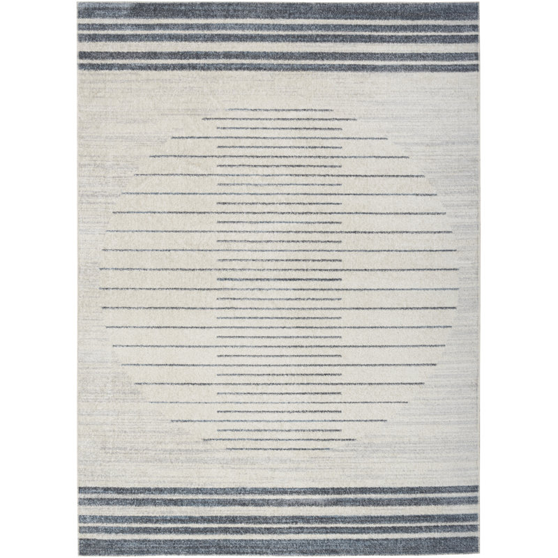 Atushi Machine Washable Geometric Navy Blue/White Area Rug, Rectangle 5'3" x 7'