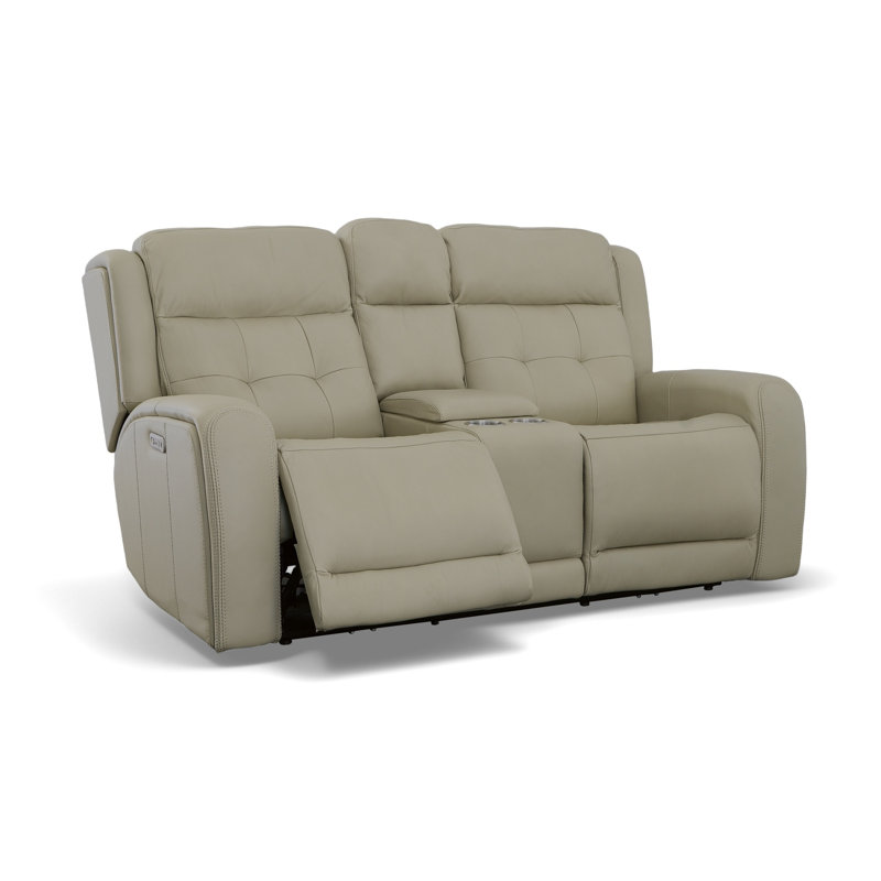 Grant 76" Leather Reclining Sofa, Ivory Genuine Leather