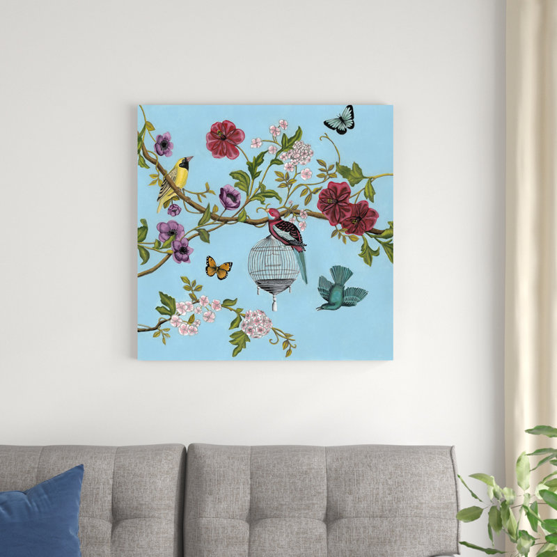 Chant d'oiseau chinoiserie II, H 30 po x l 30 po x P 1,25 po