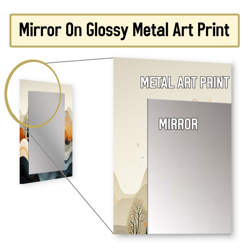 «Teal Orange Line Art Landscape», art mural en ligne, miroir, 32 po x 24 po