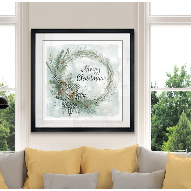 «Merry Christmas Pine Wreath», art textuel, H 28 po x l 28 po x P 1,5 po, Cadre noir