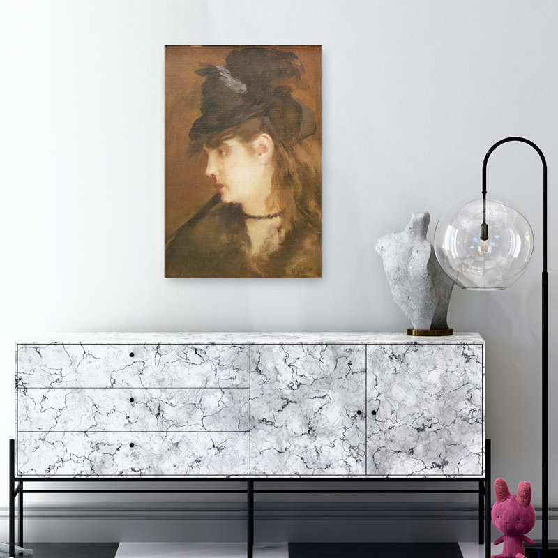 Berthe Morisot au chapeau noir, portrait abstrait contemporain impressionniste, estampe murale, H 36 po x l 24 po
