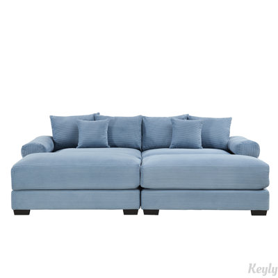 Canapé modulaire surdimensionné en velours côtelé de 92 po avec coussins décoratifs et 2 repose-pieds Cloud