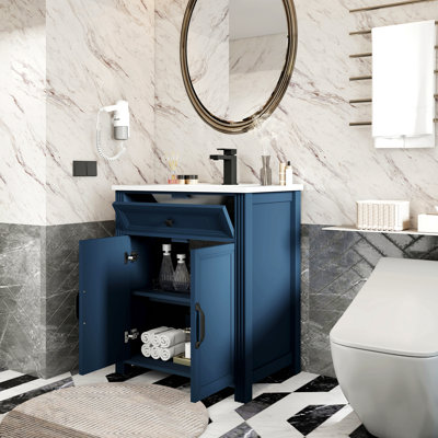 Bathroom Storage - 27.8" Modern Bathroom Vanity Set With Painted Surface, Mid-Century Freestanding Bathroom Vanity Sink With Storage, High-End Restroom Vanity Cabinet With Flip-Top Drawer  (Original Code: W1801s00017)