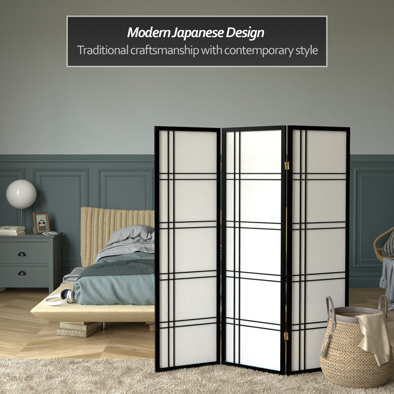 70.5" Tall Double Cross Shoji Panel Room Divider, Black, 5 ft, 3