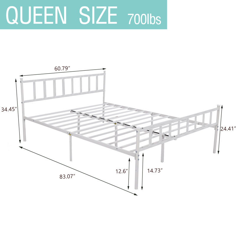 Metal Platform Bed Frame, White, Queen