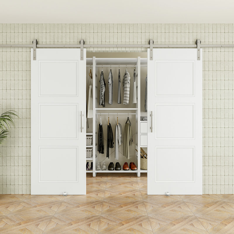 80"H 3Lite Waterproof White Primed Solid Core Composite MDF Wood Sliding Barn Door With Hardware Kit, 64" x 80"