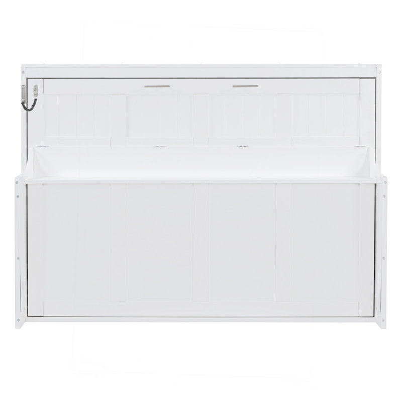 Lit escamotable double avec élévateur hydraulique et bureau, blanc, Lit double, Blanc