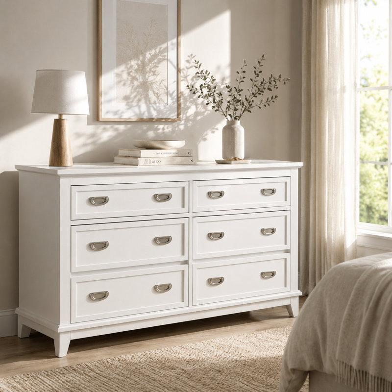 Beckett 54.5" Modern 6-Drawer Dresser, White