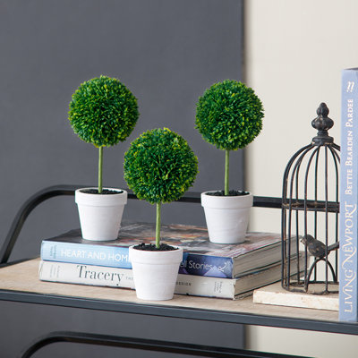 Set Of 3 Mini Faux Topiary Balls, Artificial Boxwood Globe Centerpieces For Coffee Or Dining Table Decor