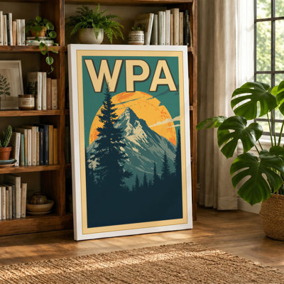 Mountain and Sun Poster Vintage - Wrapped Canvas