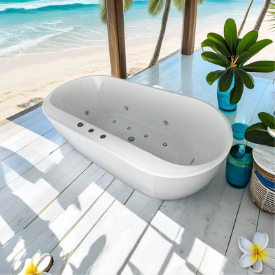 66-15/16" X 31-1/2" Whirlpool And Air Bath  Soaking Combination Tub With Adjustable Speed Air Blower And Air Type Control Switch, White,AC-199B