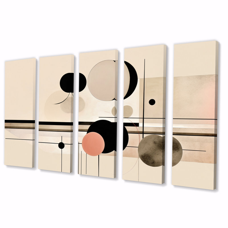 Beige géométrie en mouvement - Art abstrait sur toile, formes abstraites - 5 panneaux égaux