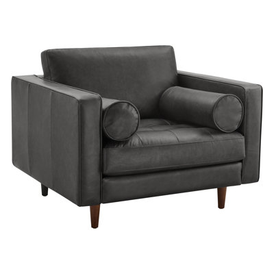 Geo 41'' Genuine Leather Upholstered Armchair with Reversible Cushions