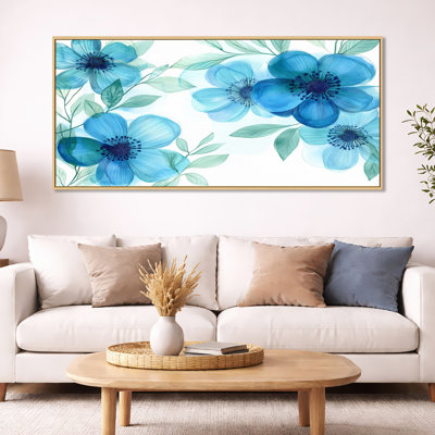 Art mural fleurs bleues bleues, prairie de fleurs sauvages bleues, décor de toile prairie