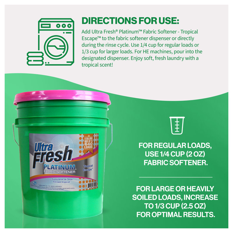 Ultra Fresh Platinum Fabric Softener Up to 640 Loads, Tropical Escape, 5 Gal, Tropical Escape